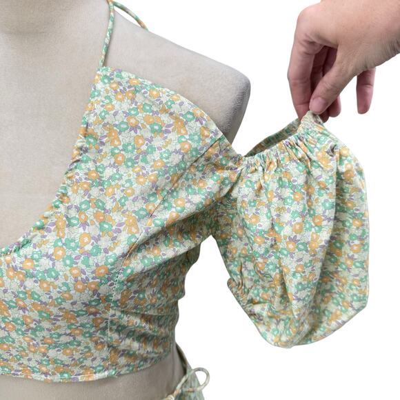 Another Girl Urban outfitters NWT Green Floral Cropped Puff Top & Mini Skirt Set - Picture 6 of 16